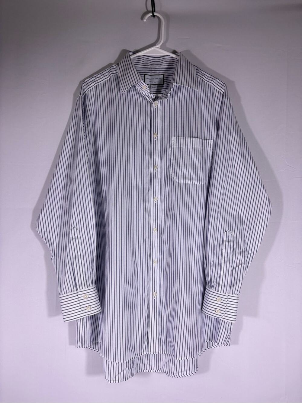 Charles Tyrwhitt Non Iron Blue Stripe Dress Shirt 16.5 33 Classic Fit
